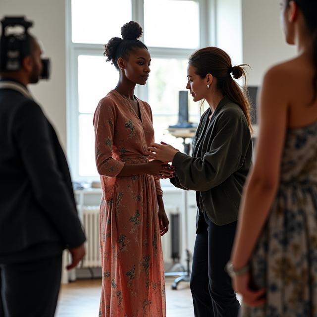 Photographie en coulisses d'un shooting de mode professionnel.